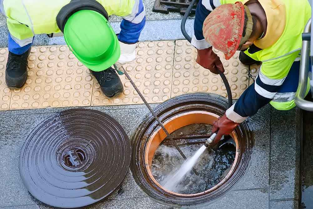 plumbing team performing sewer cleaning