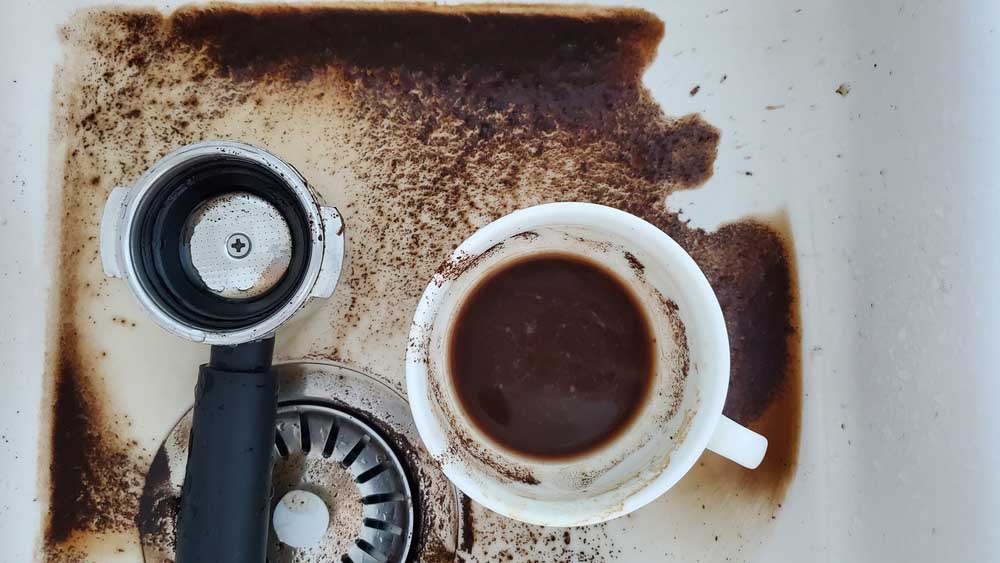 coffee grounds on kitchen sink